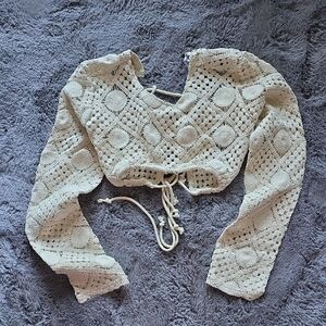 Hira Crochet Top in Chalk Cream Andrea Iyamah Tie Cropped Size Large